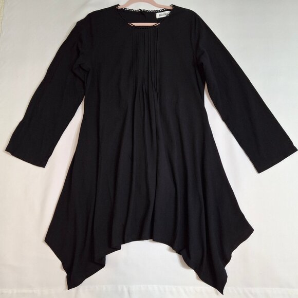 Modest Midi Asymmetric Hem Dress Size 2XL BIU BIU Black Long Sleeve Round Neck - Picture 3 of 16